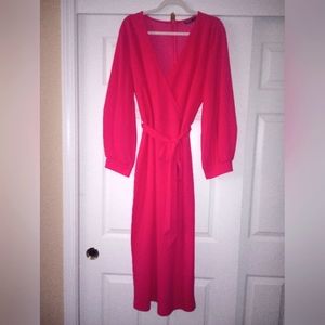 Like NEW✨ SHEIN Hot Pink Faux wrap dress with long sleeves